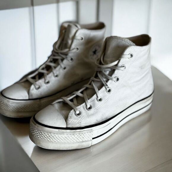 Converse White Chuck Taylor All Stars High Top Platform Sneakers Size 9.5 - Picture 2 of 11